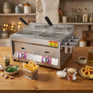 Freidora <span class=keywords><strong>de</strong></span> gas comercial/doméstica <span class=keywords><strong>de</strong></span> doble tanque <span class=keywords><strong>de</strong></span> acero inoxidable, <span class=keywords><strong>precio</strong></span> económico, para snacks. - Product Image 1