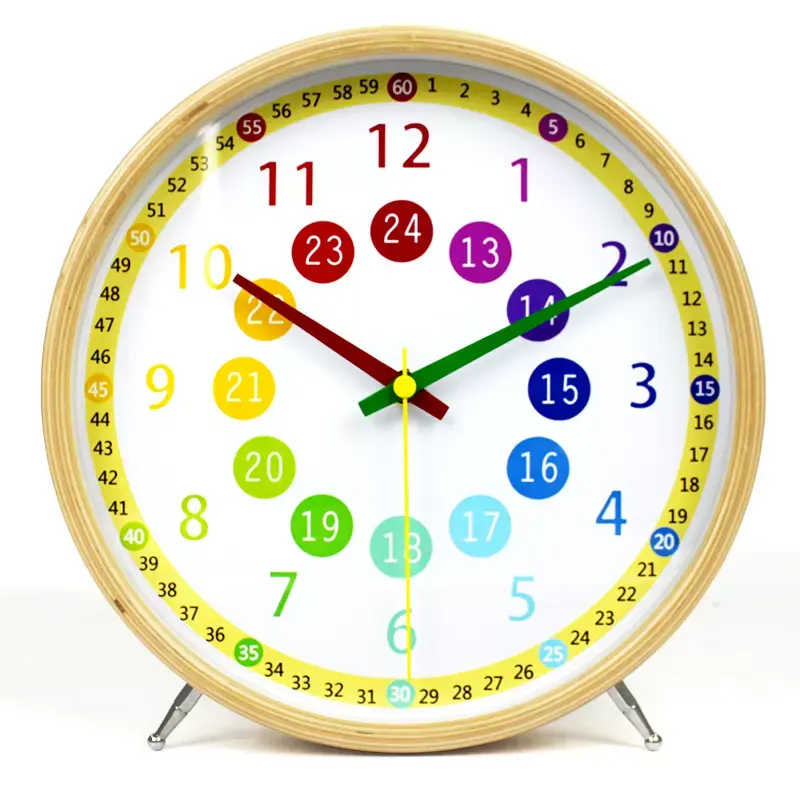 Hot Selling Colorful 22CM Round Desk Clock Customized Educational Wood Desktop Clock for Children