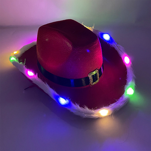 Chapeau de cow-girl lumineux à LED avec bord <span class=keywords><strong>blanc</strong></span>, chapeaux de cowboy rouges pour les fêtes de Noël, accessoires <span class=keywords><strong>photo</strong></span>, décoration de festival, chapeau de Père Noël - Product Image 3