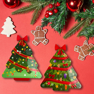 Assiettes jetables <span class=keywords><strong>en</strong></span> <span class=keywords><strong>papier</strong></span> <span class=keywords><strong>en</strong></span> forme <span class=keywords><strong>de</strong></span> sapin <span class=keywords><strong>de</strong></span> Noël, ensemble <span class=keywords><strong>de</strong></span> décoration <span class=keywords><strong>de</strong></span> fête avec motif Joyeux Noël - Product Image 4