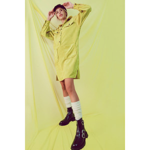 Mini abito chemisier in corduroy color lime - Product Image 4