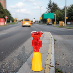 Lampe de signalisation solaire LED pour cône de circulation, résistante au soleil, à piles, lentille ambre/rouge, base PS+ABS, lampe d'avertissement pour barricade routière - Product Image 1