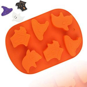 Moule en silicone écologique à 6 cavités pour chapeaux et formes fantômes, pour gâteaux d'Halloween, savons et résines DIY, facile à démouler, OEM/ODM - Product Image 1