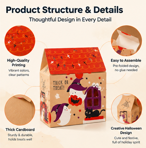 Caja de Regalo de Halloween para Dulces, Galletas y Pequeños Obsequios, Diseño con Ventana de Cartón Kraft, Fácil de Ensamblar - Product Image 3