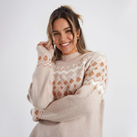 Pull en maille pour femmes grandes tailles, col montant, motif Fair Isle, jacquard losanges, manches raglan, pull tricoté d'hiver