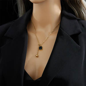 Delicado Collar de Acero Inoxidable 316L Chapado en Oro PVD de 14k y 18k para Mujer, Joyería Fina, Collar con Diamantes Negros para Mujer - Product Image 4