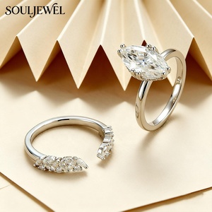 Cincin Moissanite Potongan Marquise, Cincin Tumpuk Perak Sterling, Cincin Kombinasi Multi-Permata, Sempurna untuk Pesta Pernikahan dan Pertunangan - Product Image 6