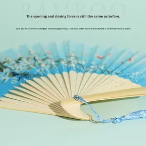 พัดพับสไตล์โบราณฮั่นฝู พัดพกพาสไตล์<span class=keywords><strong>จีน</strong></span>ใหม่ ผ้าไหมไม้ไผ่ สำหรับเด็ก กระโปรงมามิอันฤดูร้อน พัดขนาดเล็ก - Product Image 4