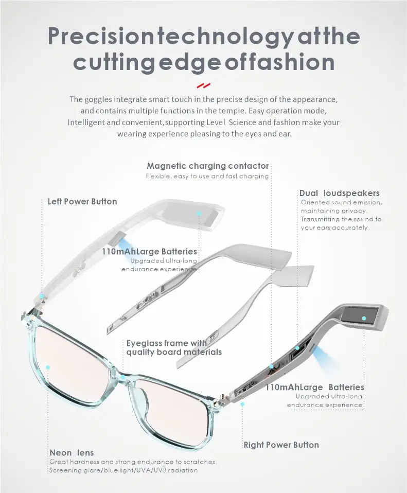 نظارات بلوتوث زجاجية للصوت لحماية العين على الموضة