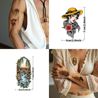 Tatouages temporaires vintage paysage, montgolfière, boussole, crâne, flamme, autocollants corporels pour hommes et femmes, bras, cuisse