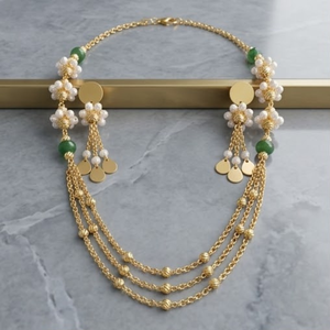 Ensemble de collier Mala italien en argent 925, chaîne multi-couches dorée, bijoux avec boucles d'oreilles assorties pour femmes - Product Image 3