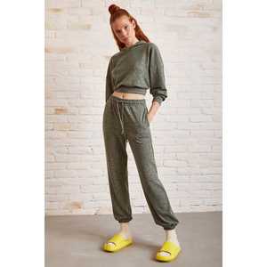 Conjunto Deportivo Holgado para Mujer, Color Caqui, Informal, Transpirable, Sudadera con Capucha y Pantalones Deportivos, Estilo Adulto - Product Image 4