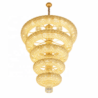 Lustre en cristal cascade multi-niveaux de luxe sur mesure, en laiton antique, grand modèle pour plafond haut, idéal pour hall d'hôtel, salle de bal, villa