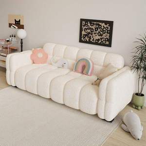 Cream Shaggy Sofa Three Seat Lounge Couch Modern Living Room Furniture for Apartment Bedroom Rental - Product Image 1
