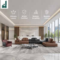 Ensemble de canapés de bureau modulaires en cuir noir de luxe moderne, écologiques, durables, en forme de U, pour réception, salle de direction