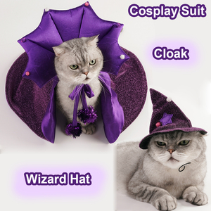Costume di Halloween cappello con mantello con stampa a forma di mago del gatto divertente cappello con cappuccio Cosplay primavera estate Festival <span class=keywords><strong>vestito</strong></span> da festa cucciolo di gattino - Product Image 6