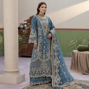 Robe de mariée indienne et pakistanaise traditionnelle pour femme, brodée, élégante, à séchage rapide, réversible, en matériaux recyclés, coupe ample, longueur cheville - Product Image 1