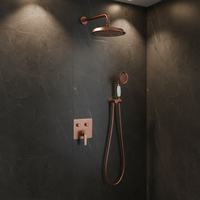 Ensemble de douche HONGDEC rétro en laiton brossé or rose non revêtu, mitigeur de douche chaud/froid mural pour salle de bain