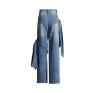 Jean décontracté vintage à nœuds ajustables et drapés, pantalon en denim droit tendance, jean asymétrique taille haute pour femme