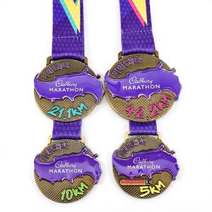 Chichester UK <strong>Cadbury</strong> Marathon Half Full 10KM 5KM Finish Commemorative Laser Engraved Custom Color Metal Medal Purple Liquid - Product Image 1