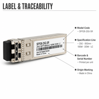 Transceiver Optik SFP28 SR 25G Pabrik, 850nm 100m LC Multimode, DDM Hot-Pluggable, Kompatibel Universal