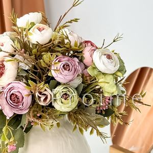 بيع بالجملة باقة زهور صناعية 13 رأس من الفاوانيا والحرير - Product Image 6