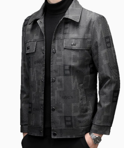 Veste en cuir à revers pour homme, style coréen, coupe ajustée, noir et or, chaudement rembourrée, pour l'automne et l'hiver - Product Image 2