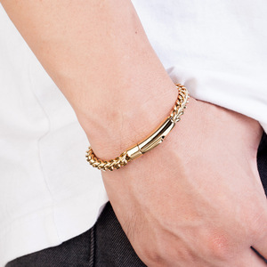 Gold Plated Chain Bracelet Zinc Alloy Chain Bracelet <b>Men</b> Hiphop Style Black Clasp Link <b>Bangle</b> Jewelry - Product Image 6