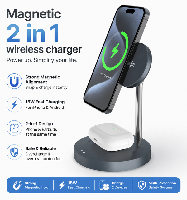 Factory Direct 3 in 1 Magnetic Wireless Charger Stand with OTP Protection 15W Fast Charging for for Daily Desktop Use