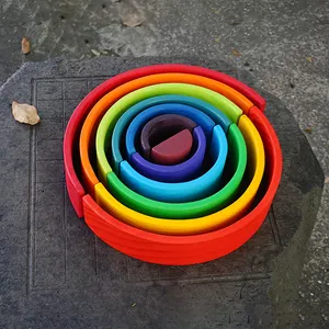 Blocchi arcobaleno in legno arco impilabile giocattolo di nidificazione in legno Montessori creativo arcobaleno Building Blocks per i bambini