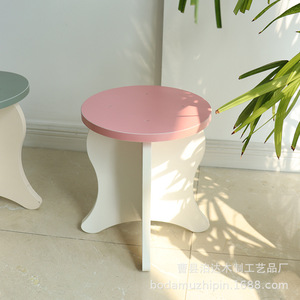 Cream Colored Small <b>Stool</b> Solid Wood Cloud Shape Edge Coffee Table Multi Purpose <b>Storage</b> Home Use - Product Image 3