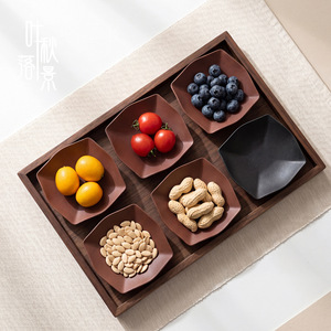 Assiette à collation en céramique rétro chinoise, forme irrégulière, couleur unie, plat à fruits en poterie, plat de service pour dessert de mariage - Product Image 2