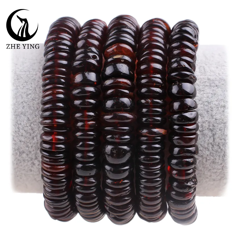 Zhe Ying 2x10mm sanglante ambre pierre bracelet commerce heishi cerise rouge ambre perles rondelle naturel ambre bracelet naturel