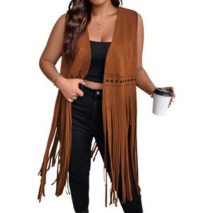 Gilet Western à Franges Grande Taille pour Femme FOXA, Style Cowgirl Vintage avec Pompons, Vêtement d'extérieur sans Manches - Product Image 1