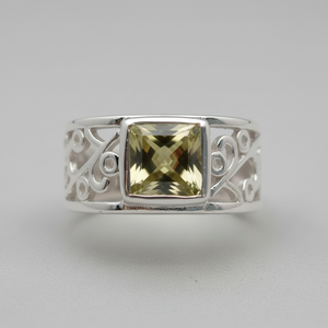 แหวนแต่งงานชุบโรเดียมทองคำขาวประดับพลอยเพทายสีเงินแท้ได้รับการรับรองรูปทรงเรขาคณิต - Product Image 1