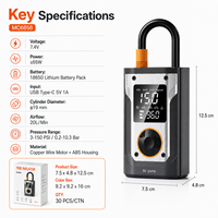 Portable ABS Cordless Tire Inflator 150 PSI Digital Air Compressor 20L/Min USB-C Rechargeable Car Pump LED SOS Power Bank