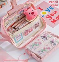Haute qualité, haute valeur esthétique, étui à crayons transparent de grande capacité, sac de papeterie multifonctionnel de style Ins pour les filles