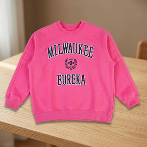 Sudadera Rosa de Cuello Redondo para Mujer, de Algodón Tejido, Manga Larga, con Estampado de Letras y Logotipo Frontal de Milwaukee Eureka, Ropa Casual de Otoño - Product Image 2