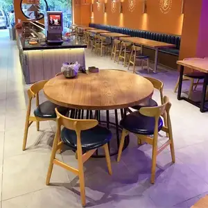 豪华餐厅摊位定制编织藤条实木桌椅组合餐厅家具