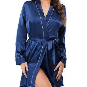 Personalización Tallas grandes para mujer Batas de satén Tallas grandes Kimonos sedosos Batas Ropa de dormir