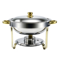 Réchaud de buffet rond 5L, en acier inoxydable doré, avec brûleur à alcool et garantie de 2 ans pour la restauration hôtelière