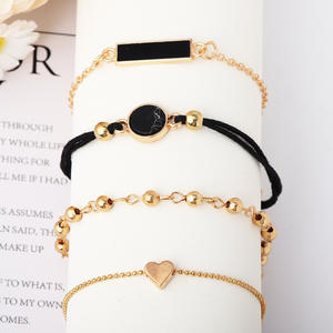 Trendy Gold Plated <b>Bracelet</b> <b>Set</b> With Heart Black Beads Alloy Women's Jewelry Gift 4 Piece Fashion Jewelry <b>Sets</b> - Product Image 3