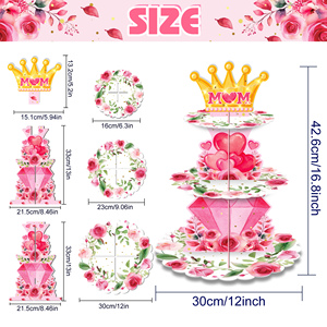 Huancai fête des mères gâteau support 3 niveaux couronne Floral Cupcake support Dessert tour décor pour <span class=keywords><strong>maman</strong></span> fête d'anniversaire fournitures - Product Image 3