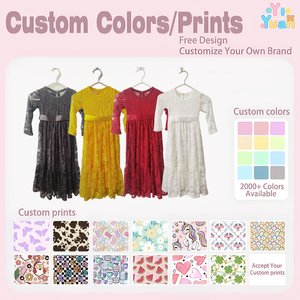Encantador <span class=keywords><strong>Vestido</strong></span> Largo de Encaje de Manga Larga para Niña Ropa Casual Infantil para Fiesta Vestidos Formales y Sexis con Cinturón Colores Personalizables - Product Image 3