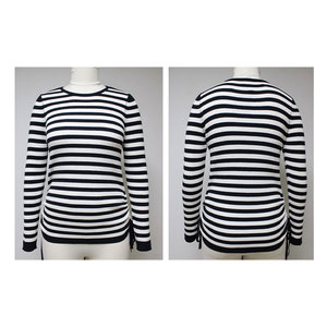 เสื้อไหมพรมวิสโคสผสมไนลอนลายทาง คอโอ แขนยาว คุณภาพเยี่ยม เกรด 12GG สำหรับผู้หญิง - Product Image 1