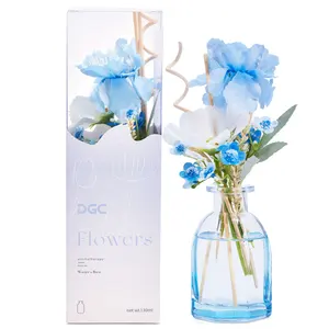 DGC Set Diffuser bunga tongkat penyegar udara rumah botol kaca 130ml biru laut mewah desain baru dengan kotak hadiah