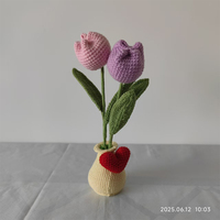 Harga Terbaik Pot gantung Tulip Crochet lucu rajutan bunga buatan dekorasi rumah dan mobil untuk hadiah Festival Tahun Baru
