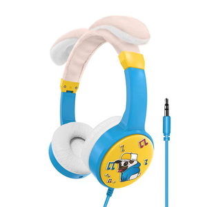Audífonos supraaurales con cable, sonido estéreo, control de botones, almohadillas blancas y orejas de conejo rosas para niños - Product Image 6