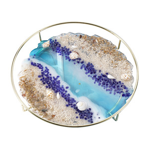 C-0311 diyエポキシ樹脂光沢のある大規模シリコーンgeodeトレイモールドフルーツトレイコースター棚金属サポートシリコーン型 - Product Image 2