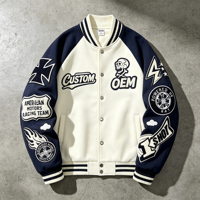 Blouson de baseball universitaire surdimensionné pour homme, en chenille épaisse 320 GSM, brodé, style streetwear, color blocking personnalisé OEM